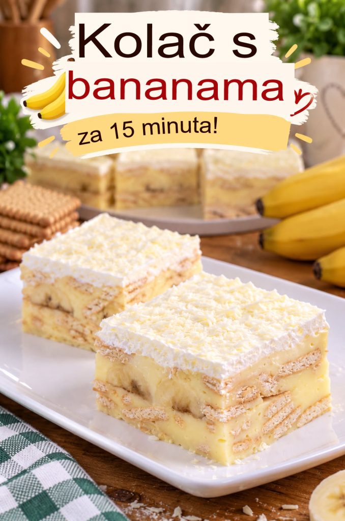 Brzi kolač s bananama za 15 minuta – kremasti desert bez pečenja